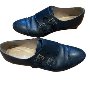 Navy double monk strap shoes 9.5